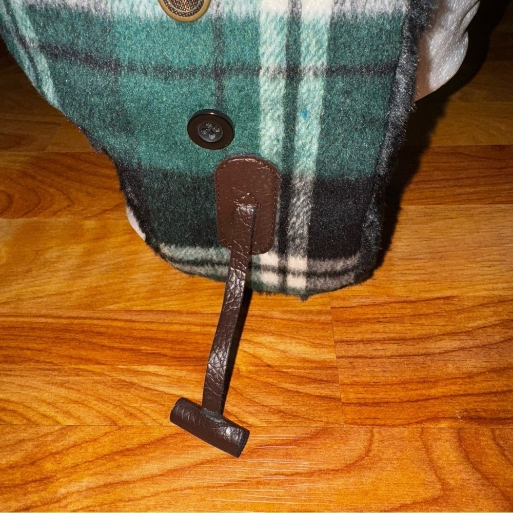 Oswego Green Plaid Trapper Style Hat Green,  White & Black Plaid Wool Ear Warmer - Picture 6 of 12